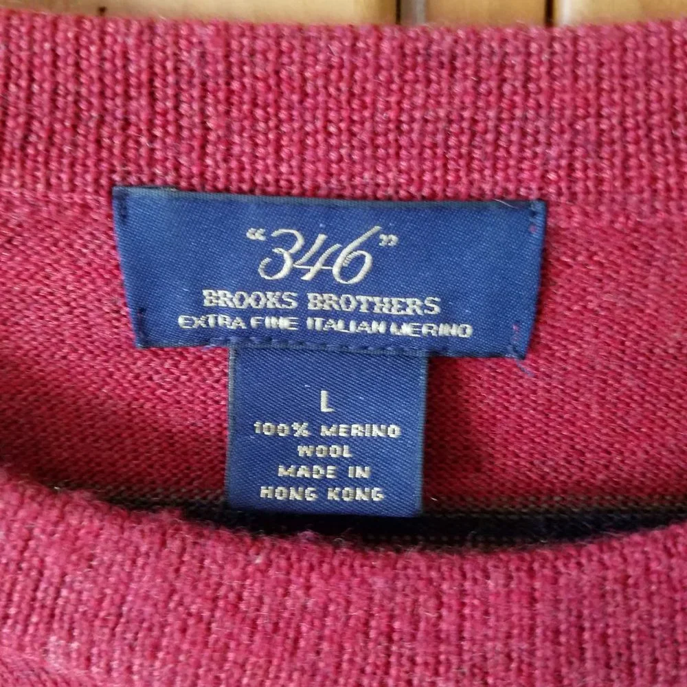 Brooks Brothers Sweater Mens Large 346 Red Stripe Pullover Merino Knit Wool - Picture 3 of 5